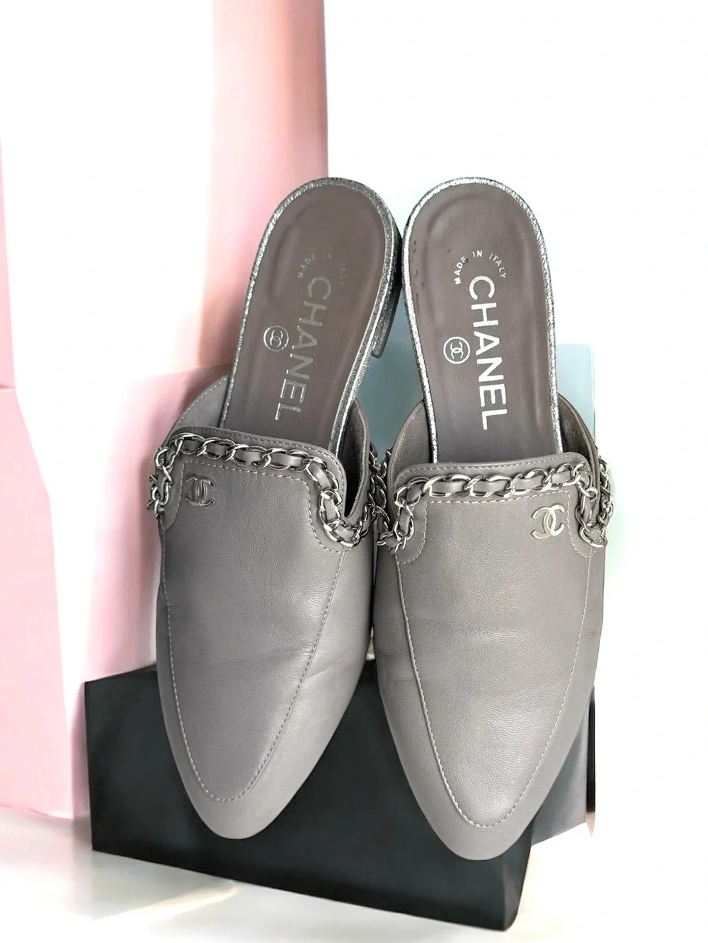 CHANEL Interlocking CC Logo Mules Flats Loafers